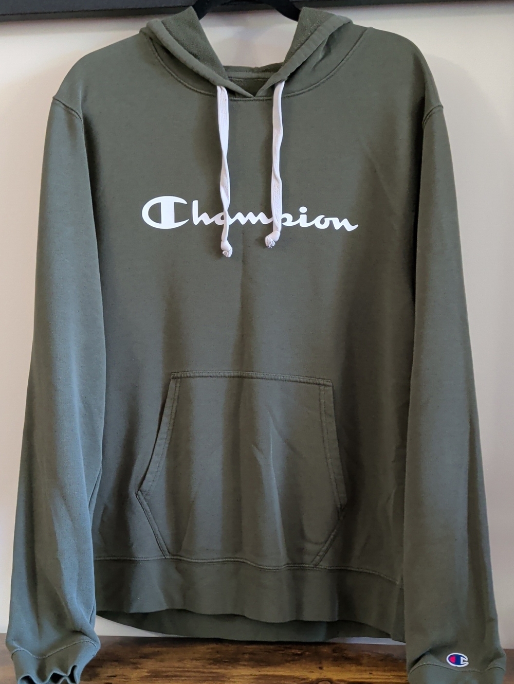 Champion Olive Green Pullover Hoodie with White Logo
